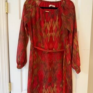 Banana Republic Red and Brown Long Sleeve Dress